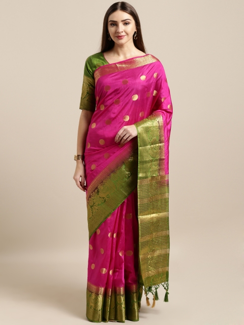 

Rajnandini Pink & Green Silk Blend Woven Design Kanjeevaram Saree