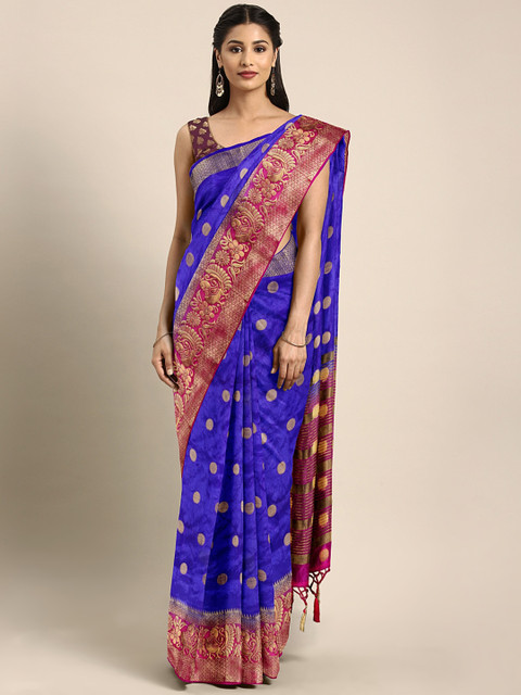 

Rajnandini Blue Silk Blend Woven Design Kanjeevaram Saree