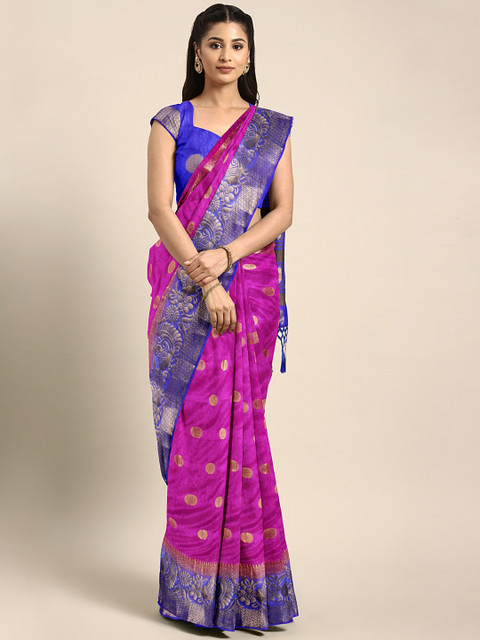 

Rajnandini Purple & Blue Silk Blend Woven Design Kanjeevaram Saree