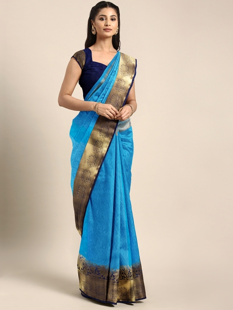 

Rajnandini Blue Silk Blend Woven Design Kanjeevaram Saree