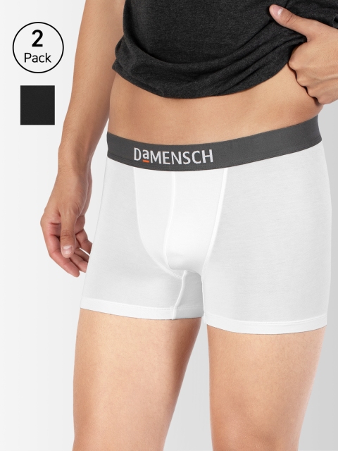 

DaMENSCH Men DEO-SOFT Deodorizing Micro Modal Solid Trunks DAM-AS-T-OB&FW-PACK-2-MIX, Black