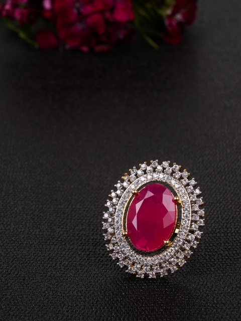 

FIROZA Red & Gold-Toned Stone-Studded Adjustable Finger Ring