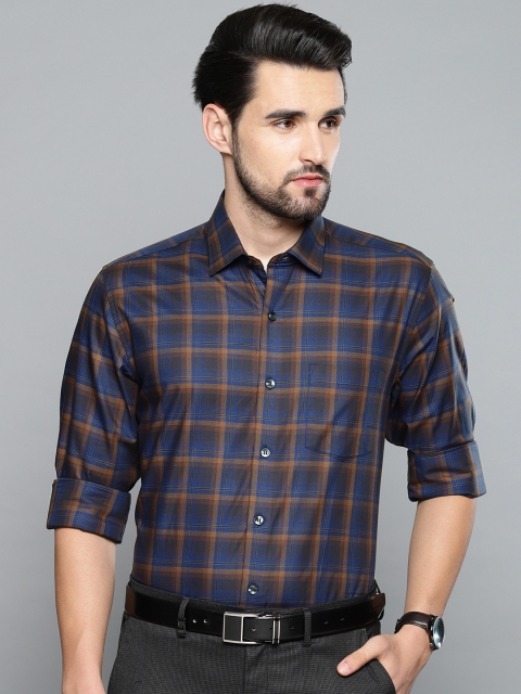 

Louis Philippe Men Blue & Brown Slim Fit Checked Smart Casual Shirt