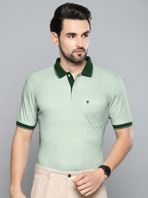 

Louis Philippe Men Green Printed Polo Collar T-shirt