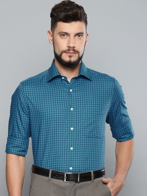 

Louis Philippe Men Teal Blue Classic Fit Checked Formal Shirt