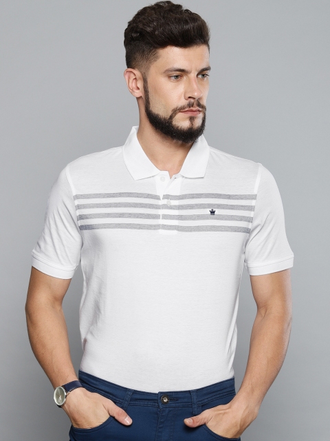 

Louis Philippe Men White Striped Polo Collar T-shirt
