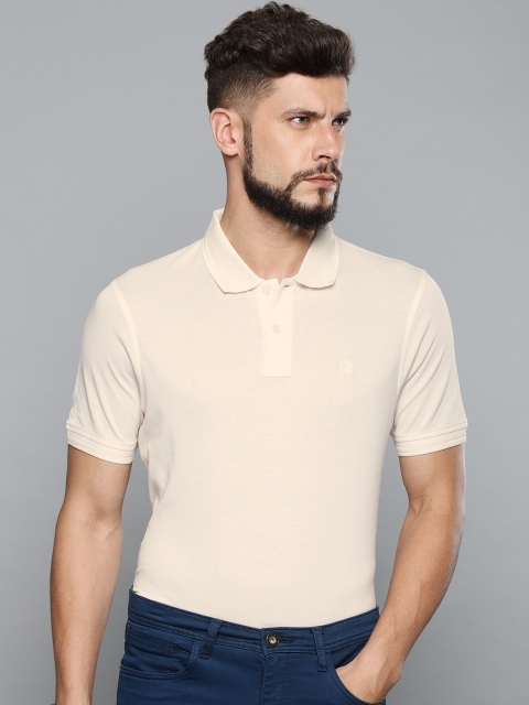 

Louis Philippe Men Off-White Solid Polo Collar T-shirt
