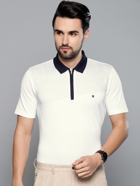 

Louis Philippe Men White Striped Polo Collar T-shirt