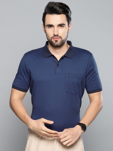 

Louis Philippe Men Navy Solid Polo Collar T-shirt, Navy blue