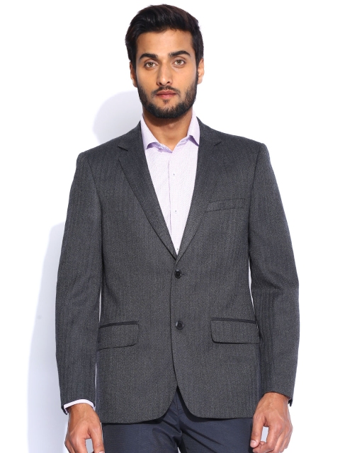 

Arrow Grey Chevron Woollen Single-Breasted Blazer