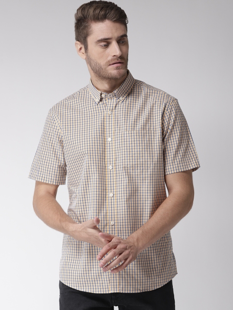 

Marks & Spencer Men White & Yellow Regular Fit Checked Casual Shirt