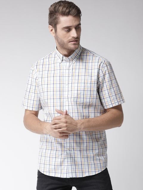 

Marks & Spencer Men White & Yellow Relaxed Regular Fit Checked Casual Shirt