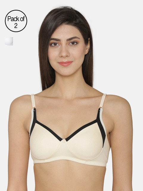 

ABELINO Pack of 2 Solid Non-Wired Non Padded Everyday Bras COM5121OFFWHITEWHITE, White