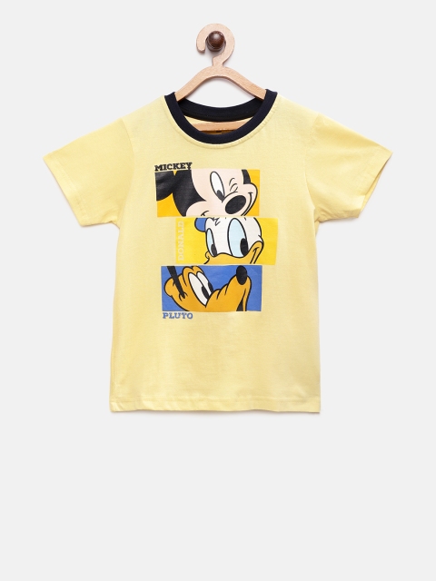 

TAMBOURINE Boys Yellow Printed Mickey Mouse Round Neck T-shirt