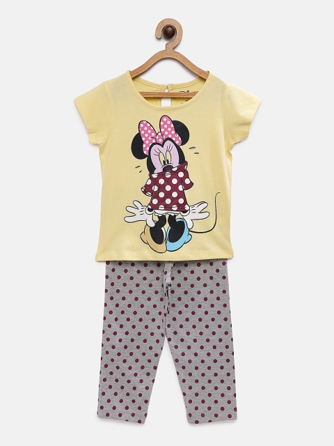 

TAMBOURINE Girls Yellow Disney Printed T-shirt with Pyjamas