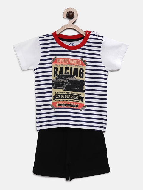 

TAMBOURINE Boys White & Black Printed T-shirt with Shorts