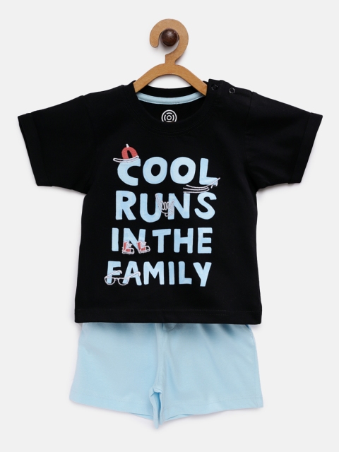 

TAMBOURINE Boys Black & Blue Printed T-shirt with Shorts