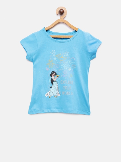 

TAMBOURINE Girls Blue Disney Printed Round Neck T-shirt