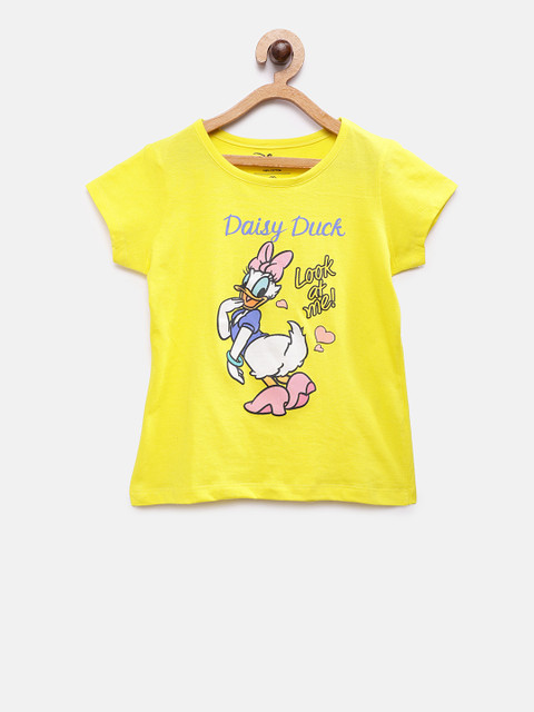 

TAMBOURINE Girls Yellow Printed Round Neck Donald Duck T-shirt