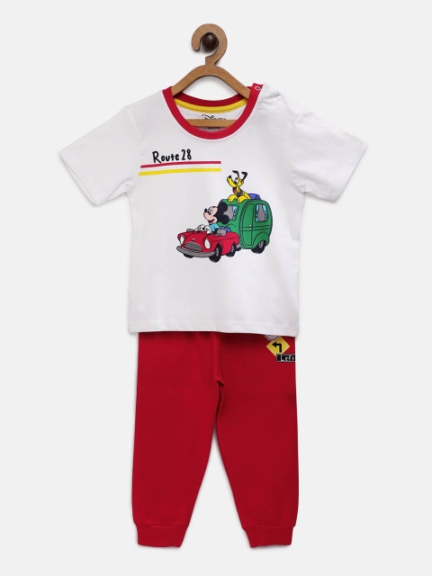

TAMBOURINE Boys White & Red Disney Printed T-shirt with Shorts