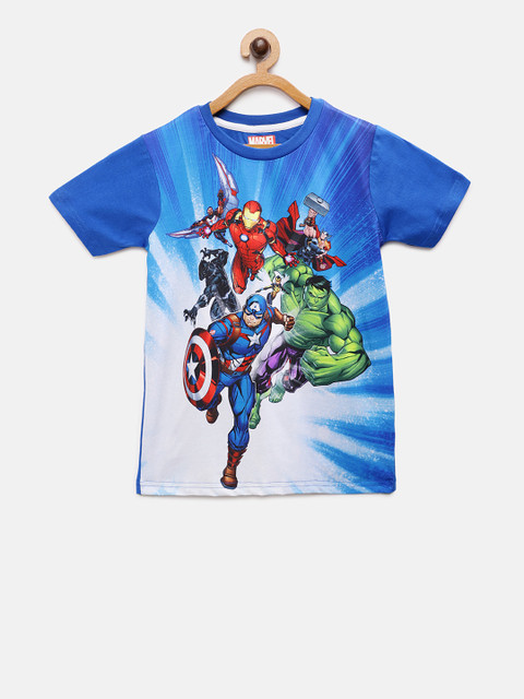 

TAMBOURINE Boys Blue & Green Avengers Printed Round Neck T-shirt