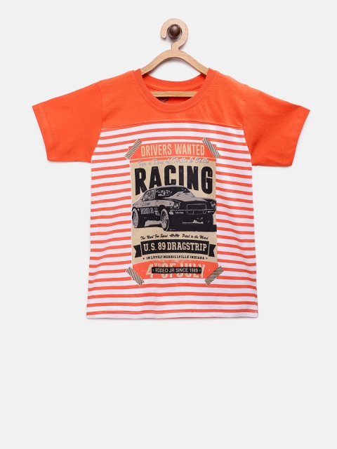 

TAMBOURINE Boys Orange Printed Round Neck T-shirt