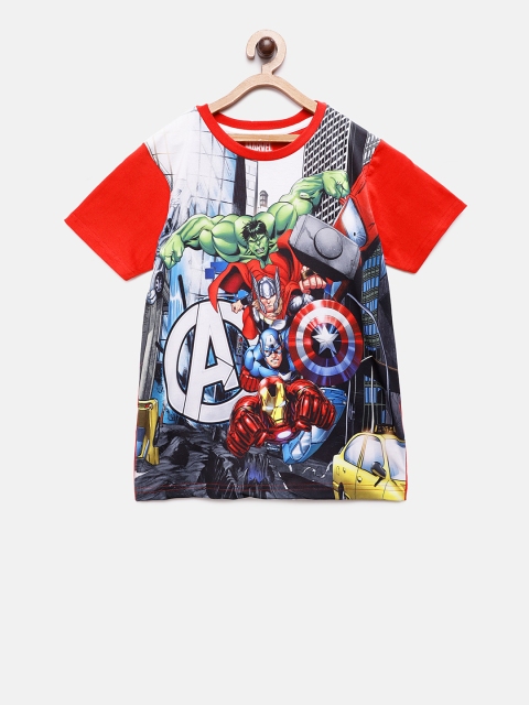 

TAMBOURINE Boys Red Printed Round Neck Avengers T-shirt