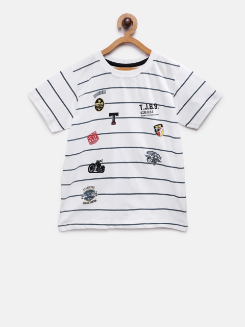 

TAMBOURINE Boys White Striped Round Neck T-shirt