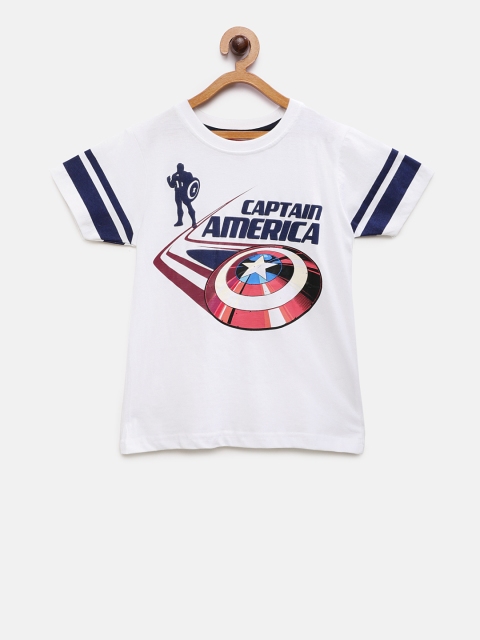 

TAMBOURINE Boys White Captain America Printed Round Neck T-shirt