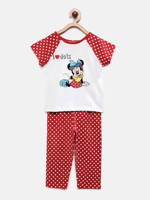 

TAMBOURINE Girls Red & White Disney Printed T-shirt with Shorts