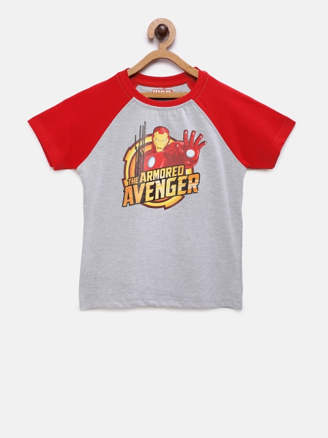 

TAMBOURINE Boys Grey Melange Printed Avengers Round Neck T-shirt