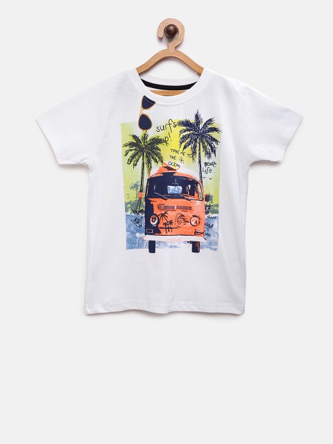 

TAMBOURINE Boys White Printed Round Neck T-shirt