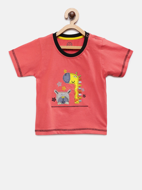 

TAMBOURINE Boys Pink Self Design Round Neck T-shirt