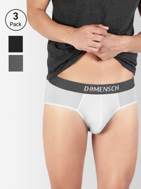 

DaMENSCH Men DEO-SOFT Deodorizing Micro Modal Solid Briefs DAM-AS-B-FW&WG&OB-PACK-3-MIX, White