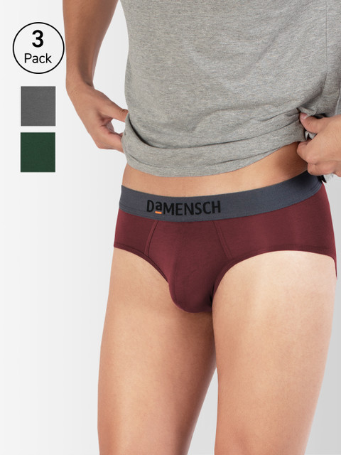 

DaMENSCH Men DEO-SOFT Deodorizing Micro Modal Solid Briefs DAM-AS-B-WR&WG&JG-PACK-3-MIX, Red