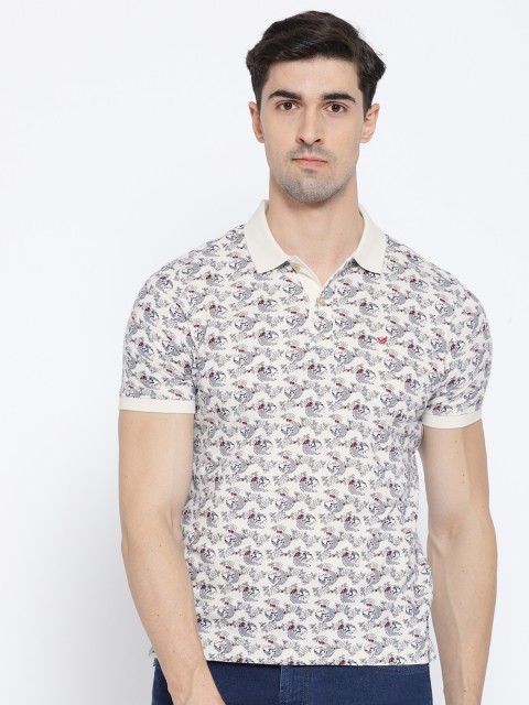 

Blackberrys Men Off-White & Navy Printed Polo Collar T-shirt