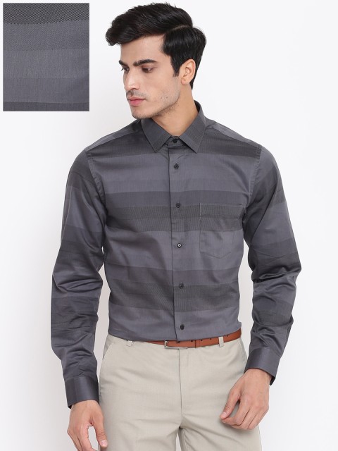 

Blackberrys Men Grey Slim Fit Striped Formal Shirt