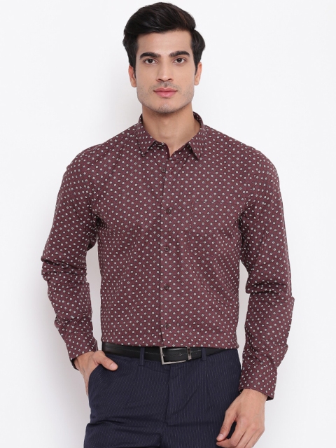 

Blackberrys Men Brown & White Slim Fit Printed Party Wear Shirt