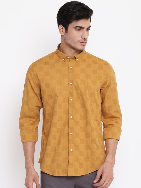 

Blackberrys Men Mustard Brown Slim Fit Self Checked Casual Shirt