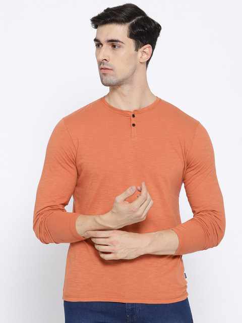 

Blackberrys Men Orange Solid Henley Neck T-shirt