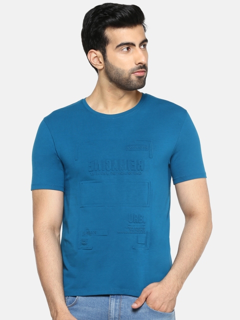 

Blackberrys Men Teal Blue Emboss Print Round Neck T-shirt