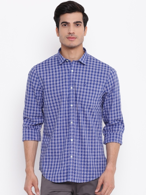 

Blackberrys Men Blue & Off-White Slim Fit Checked Casual Shirt