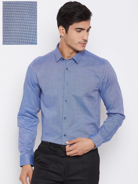 

Blackberrys Men Blue & White Slim Fit Self Design Formal Shirt