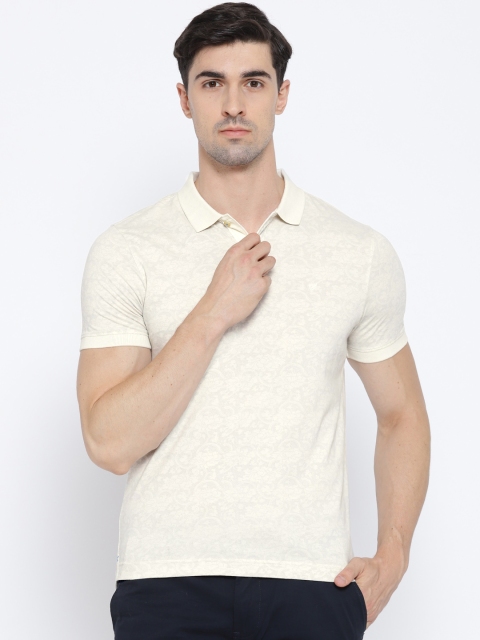 

Blackberrys Men Off-White & Grey Printed Polo Collar T-shirt