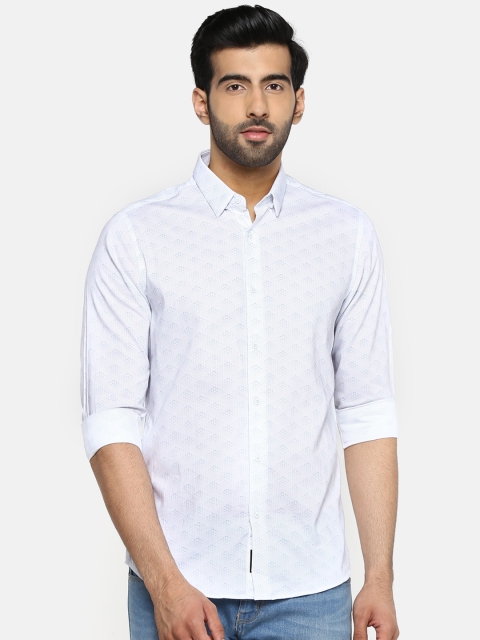 

Blackberrys Men White & Blue Regular Fit Printed Casual Shirt