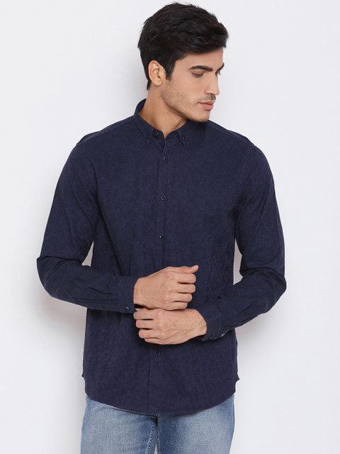 

Blackberrys Men Navy Blue Slim Fit Self Design Casual Shirt