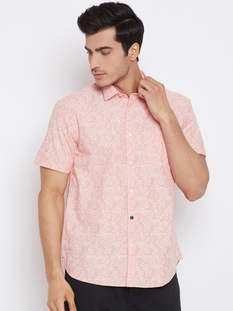 

Blackberrys Men Peach-Coloured & White Slim Fit Printed Casual Shirt