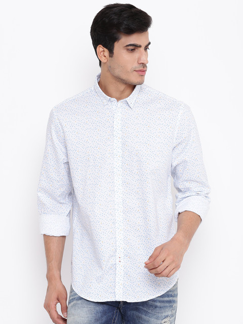 

Blackberrys Men White & Blue Slim Fit Printed Casual Shirt