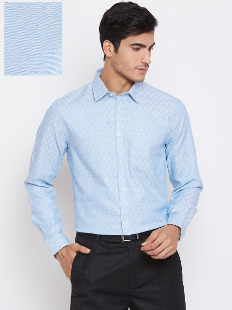 

Blackberrys Men Blue & White Slim Fit Self Checked Formal Shirt