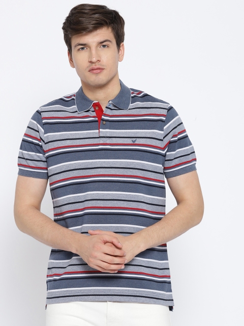 

Blackberrys Men Navy Blue Striped Polo Collar T-shirt